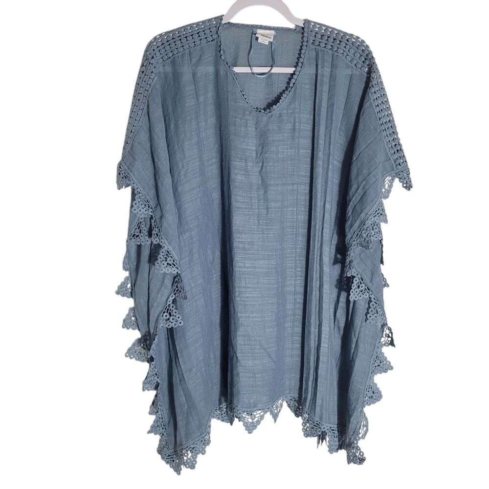 Sonoma‎ Lace Trim Poncho Swim Cover Women's One Size Blue Gauzy Beach Summer